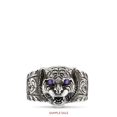 gucci garden silver feline head ring|Gucci feline head belt.